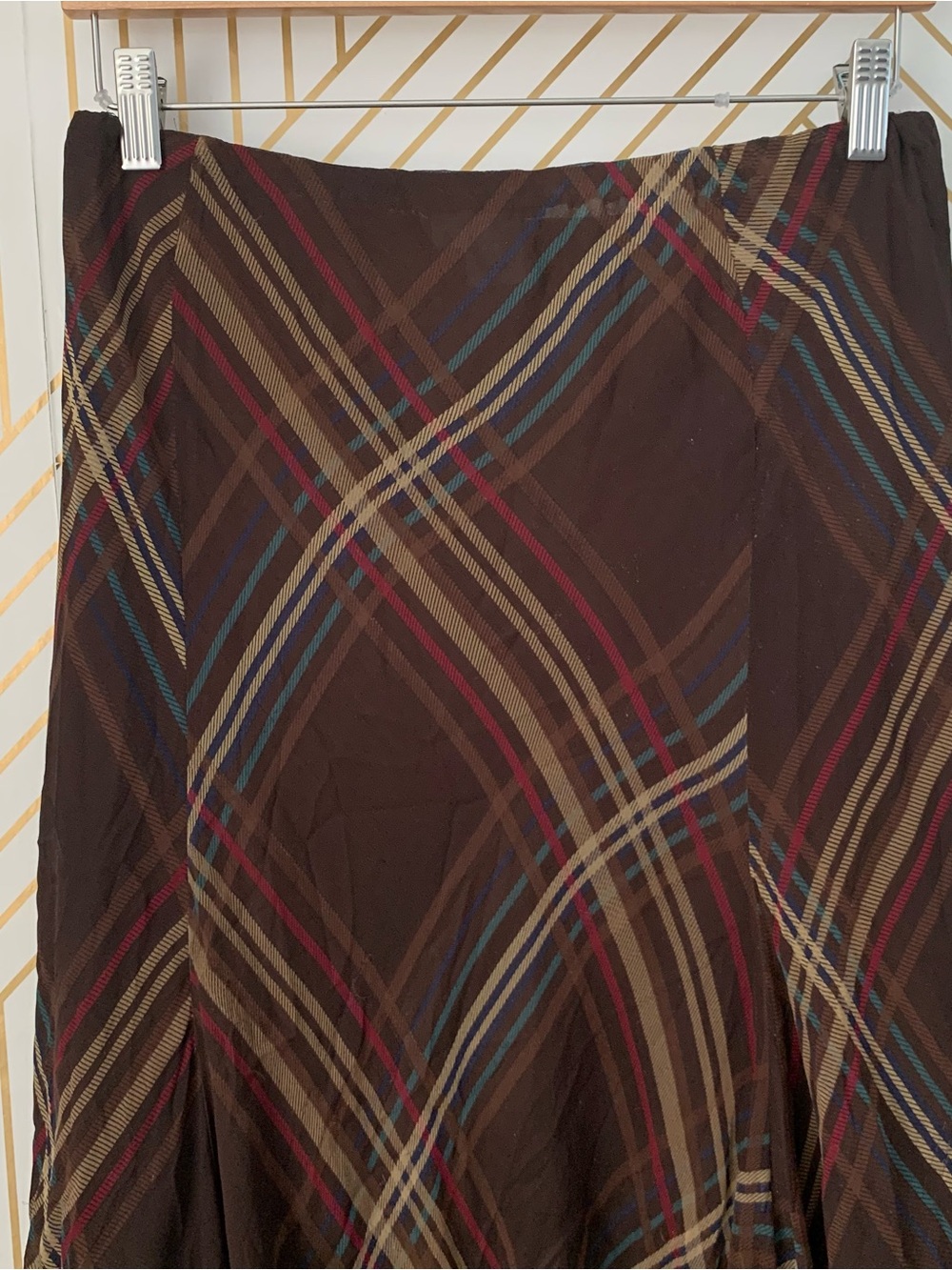 Winter Silks 100% Silk bias cut plaid tartan gypsy boho Renfair Flowy midi skirt - Picture 6 of 13